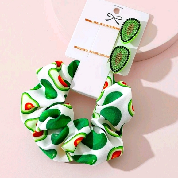 Accessories - 3pcs Women Rhinestone AVOCADO Decor Fashionable fruit Accessory Set For Hair
